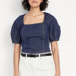 Old Navy Dark Blue Denim Square Neck Crop Top